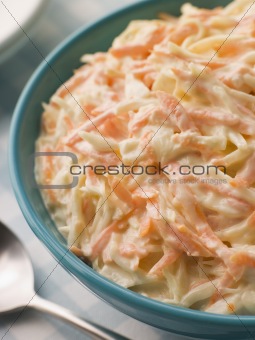 Bowl of Coleslaw with a Spoon