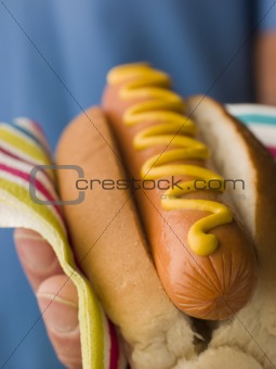 Hot Dog with Mustard in a Napkin