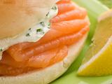 Smoked Salmon and Cream Cheese Bagel with a wedge of Lemon