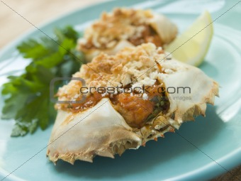 Plated Txangurro-Stuffed Crabs