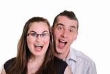 couple shouting - in delighted surprise