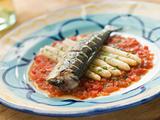Grilled Sardines with White Asparagus and Roasted Red Pepper Sal