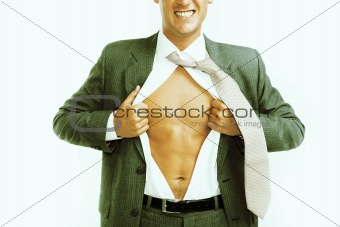 businessman tearing his shirt open