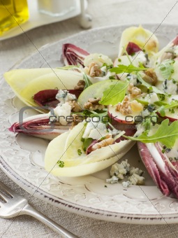 Salad of Chicory Walnuts and Apple with Roquefort Vinaigrette