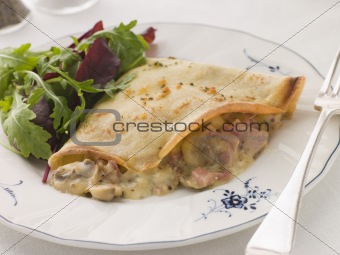 Savoury Pancake filled with Ham Cheese and Mushrooms with dresse