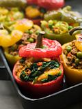 Bell Peppers stuffed with Keema Sag Aloo and Vegetable Pilau
