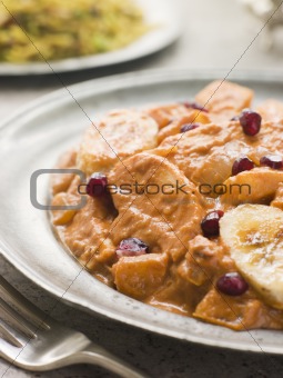 Chicken Kashmiri on a Pewter Plate with Pilau Rice