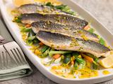Fillets of Sea bass with Baby Vegetables and Saffron Butter