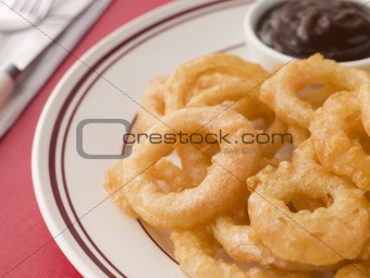 Battered Onion Rings worth Barbeque Sauce