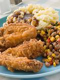 Southern Fried Chicken Wings with Mash Potato Beans and Gravy