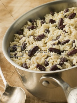 Rice and Beans in a Saucepan