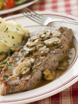 Steak Sirloin with Diane Sauce and Mash Potato