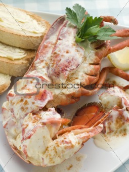 Lobster Newburg with Toast and Lemon