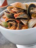 Bowl of Manhattan Clams with Hot Chilli Sauce