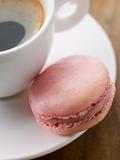 Raspberry Macaroon with a Cup of Espresso