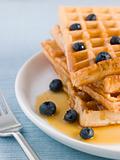 Waffles with Caramel Syrup and Blueberries
