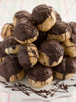 Chocolate Profiteroles on a Cake Stand