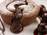 Hot Chocolate Fondant Pudding with Black Cherry Syrup