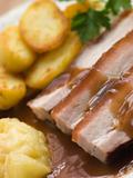 Roasted Belly Pork with Fried Potatoes and Apple Sauce