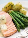 Poached Salmon with Asparagus and Sorrel Sauce