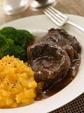 Shin of Beef Braised in Stout with Mashed Swede and Broccoli