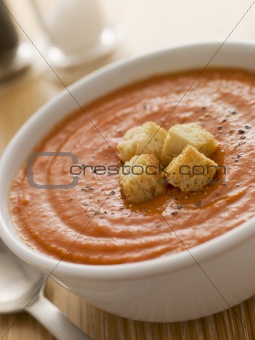 Bowl of Tomato Soup with Croutons
