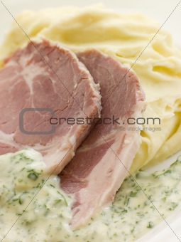 Boiled Collar of Bacon with Mashed Potato and Parsley Sauce