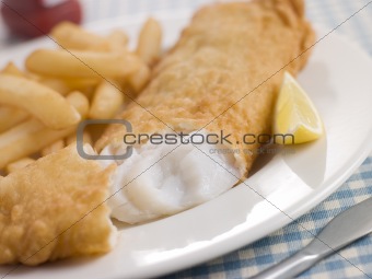 Fish and Chips with Lemon and Tomato Ketchup