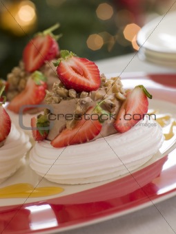 Meringue Nests filled with a Sweet Chestnut Cream and Strawberri