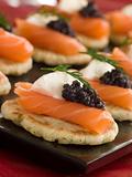 Smoked Salmon Blinis Canap s with Sour Cream and Caviar