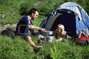 Couple camping in the great outdoors