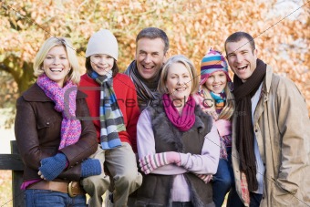 Multi-generation family on autumn walk
