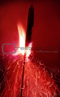 Close up shot of a firework ready to go, motion blur