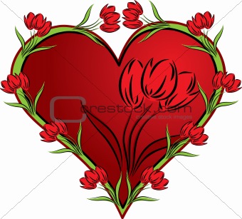 Heart with a tulip, vector