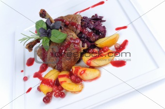 Plate of fine dining meal - roast duck hetman-style