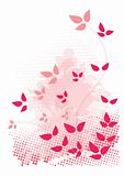 Pink, grunge design with leaves