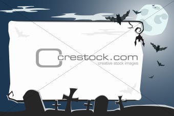 Vector Halloween illustration of cemetery with copy-space 
