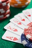 Winning hand of cards on casino table