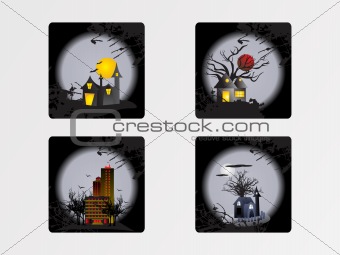 halloween cityscape icons, wallpaper