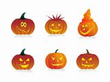 six pumpkins with different expressions, vector illustration
