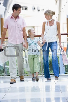 Family shopping in mall
