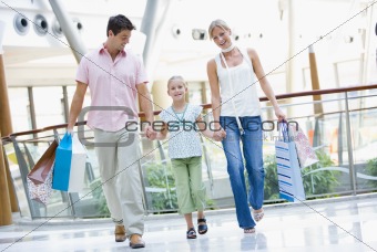 Family shopping in mall