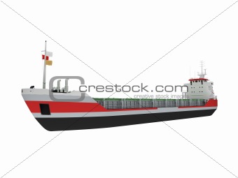 Big cargo ship isolated front view