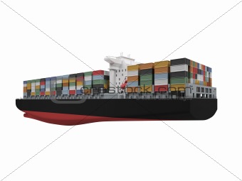Container ship isolated back view