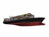 Container ship isolated front view