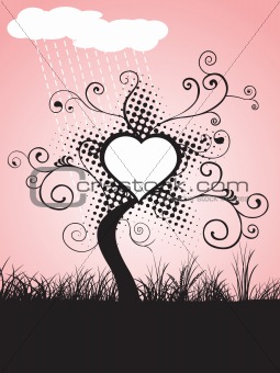 tree with heart in the  garden, wallpaper