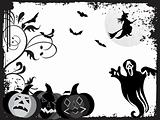 black grunge frame with halloween background, illustration