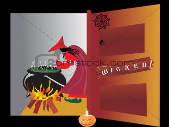 halloween background and witch making food