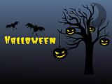 halloween background with pumpkin hanging on the tree