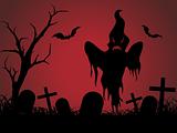 halloween graveyard red background, illustration